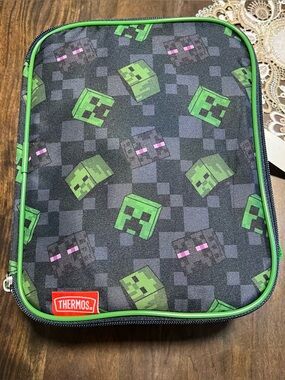 Thermos Black and Green Minecraft Lunch Bag